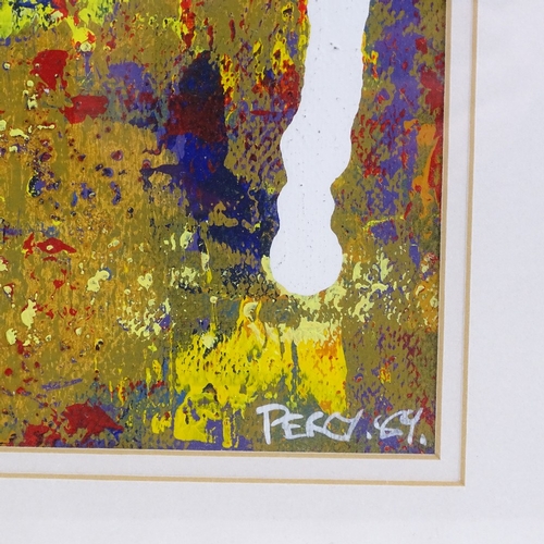 1376 - John Percy, mixed media on board, abstract 1989, 16