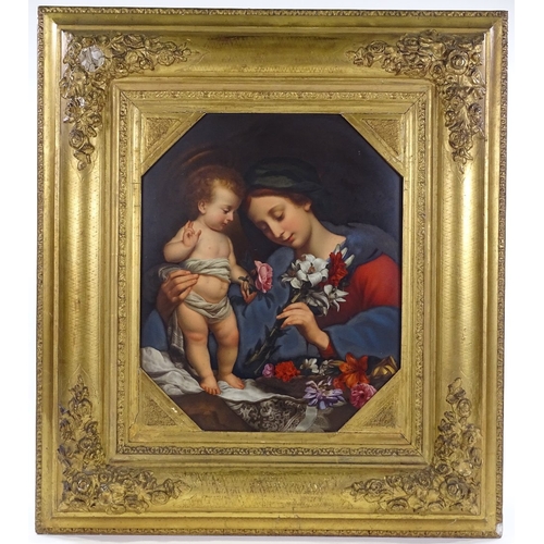 1 - A 19th century Continental porcelain plaque, finely detailed hand painted study of the Madonna and i... 