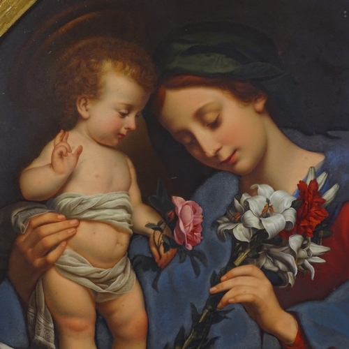 1 - A 19th century Continental porcelain plaque, finely detailed hand painted study of the Madonna and i... 