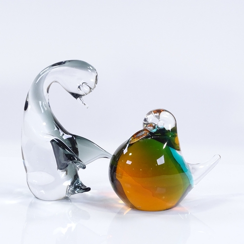 100 - 2 Murano Glass birds, 1 signed V Nason, the other by Alfredo Barbini, height 12cm