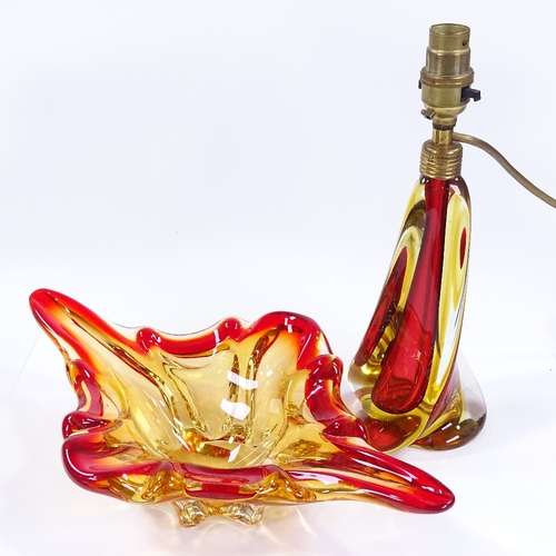 102 - Murano 1950s Sommerso lamp base, and a Murano sculptural glass bowl, bowl length 34.5cm (2)