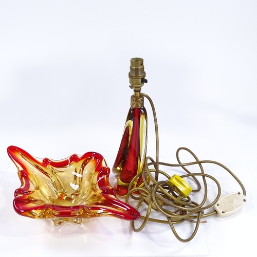 102 - Murano 1950s Sommerso lamp base, and a Murano sculptural glass bowl, bowl length 34.5cm (2)