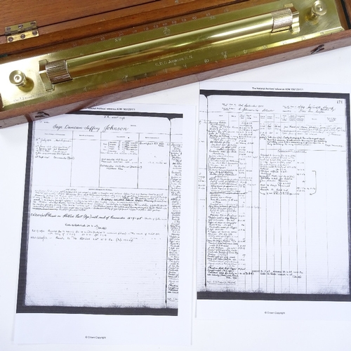 109 - A Naval brass presentation rolling rule, with inscription and full Naval history documentation, date... 