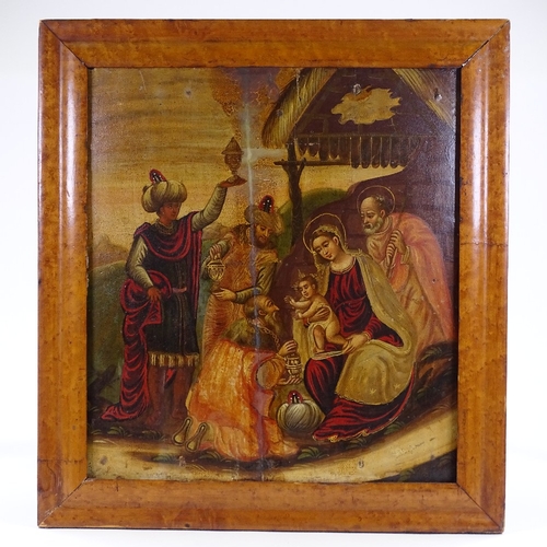 116 - A pair of Continental religious paintings on oak panels, depicting The Adoration of the Magi, and Th... 