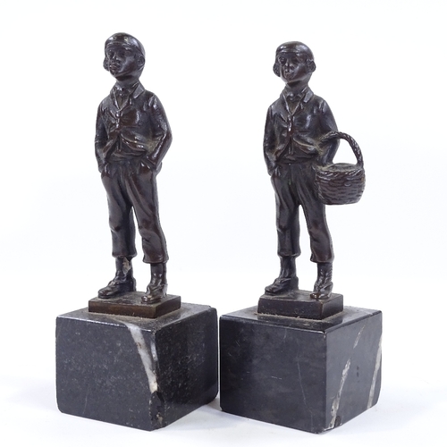 119 - A pair of miniature bronze figures of Italian street urchins, circa 1900, on black marble bases, uns... 