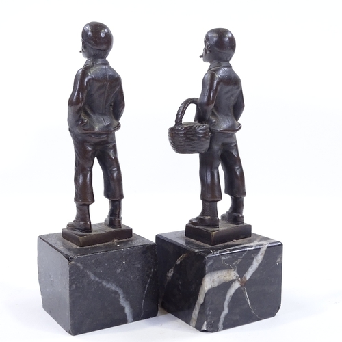 119 - A pair of miniature bronze figures of Italian street urchins, circa 1900, on black marble bases, uns... 