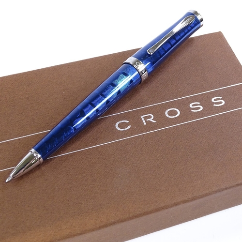 123 - A Cross Azurite blue crocodile finish ballpoint pen, new and boxed