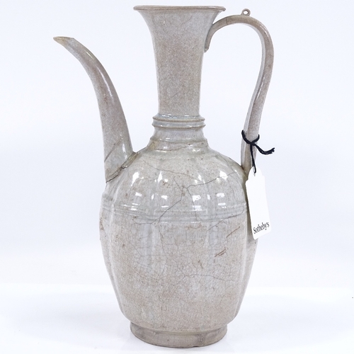 129 - A Chinese white glaze porcelain ewer, collection label under base, height 28cm