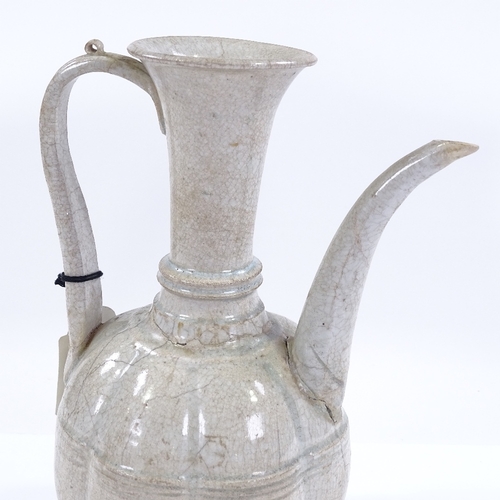 129 - A Chinese white glaze porcelain ewer, collection label under base, height 28cm