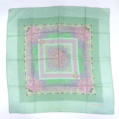 141 - Christian Dior, Vintage pale green/pink floral pattern silk scarf, 77cm x 77cm