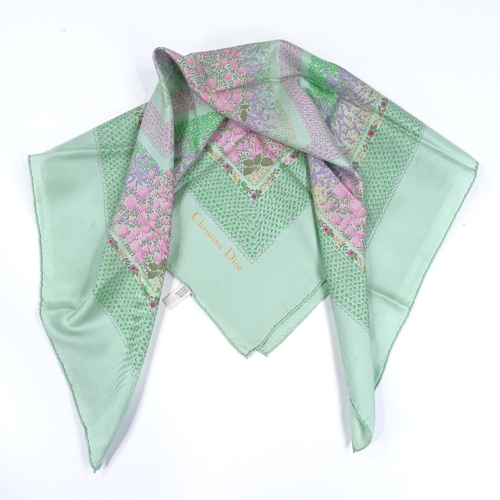 141 - Christian Dior, Vintage pale green/pink floral pattern silk scarf, 77cm x 77cm