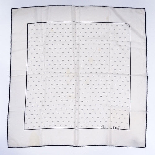 143 - Christian Dior, Vintage white/navy CD logo silk scarf, 66cm x 66cm