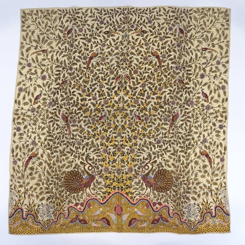 144 - Liberty of London, cream bird design silk scarf, 84cm x 84cm