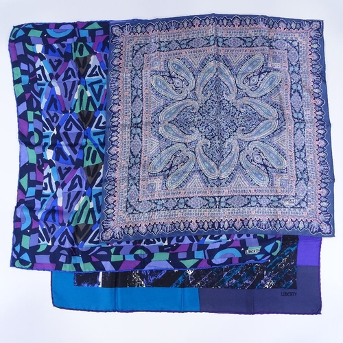 146 - Liberty of London, 3 silk scarves in blue patterns (3)