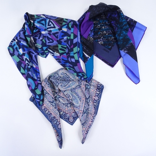 146 - Liberty of London, 3 silk scarves in blue patterns (3)