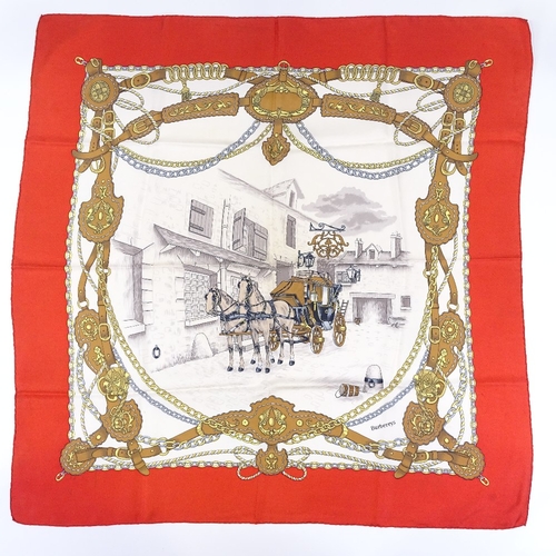 148 - Burberry, Vintage coach and horses design silk scarf, 85cm x 85cm