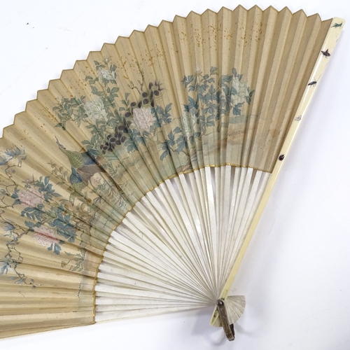 159 - A 19th century Japanese ivory and Shibiyama lacquer fan, with insect designs, and hand painted scree... 