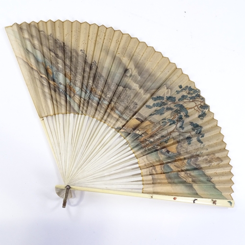 159 - A 19th century Japanese ivory and Shibiyama lacquer fan, with insect designs, and hand painted scree... 