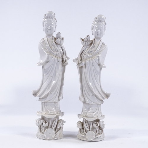 171 - A pair of Chinese Blanc de Chine porcelain figures of women, height 38cm