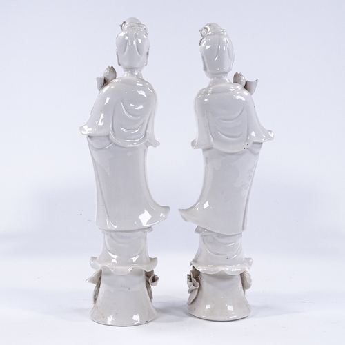 171 - A pair of Chinese Blanc de Chine porcelain figures of women, height 38cm