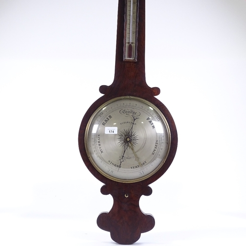 174 - A 19th century rosewood-cased wheel barometer