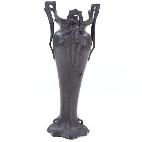 190 - An Art Nouveau spelter vase, probably WMF, with relief moulded decoration, no factory marks, height ... 