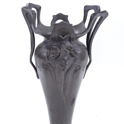 190 - An Art Nouveau spelter vase, probably WMF, with relief moulded decoration, no factory marks, height ... 