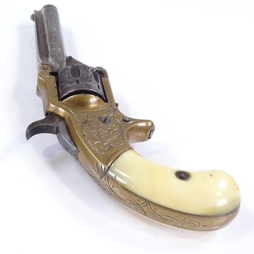 211 - A 19th century XX Standard Revolver, brass and steel with ivory grips, by I J M Marlin of Newhaven, ... 