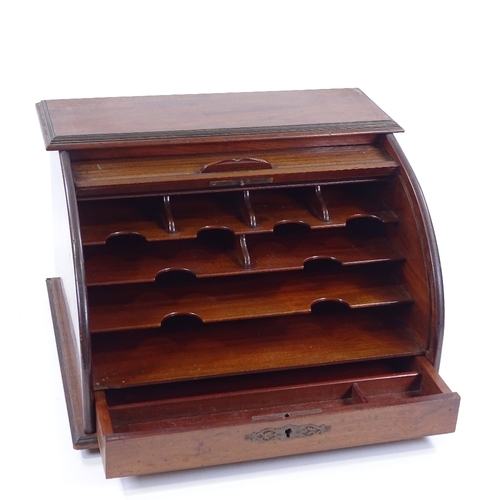 27 - A Victorian mahogany tambour-front stationery box, with single drawer below, width 39cm