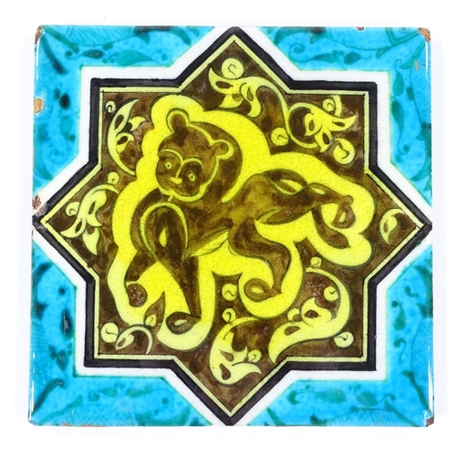 42 - An Islamic painted pottery tile, 19.5cm across