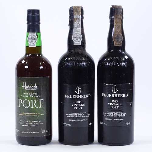 50 - 2 bottles of Feuerheerd 1983 Vintage Port, and 1 bottle of Harrods Reserve Tawny Port (3)