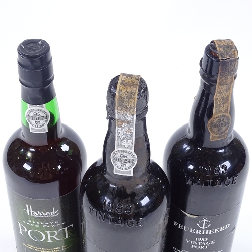 50 - 2 bottles of Feuerheerd 1983 Vintage Port, and 1 bottle of Harrods Reserve Tawny Port (3)