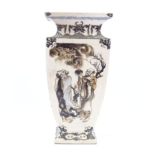 68 - A Chinese square-section porcelain vase, with hand painted figures and eagle, signed on the side of ... 