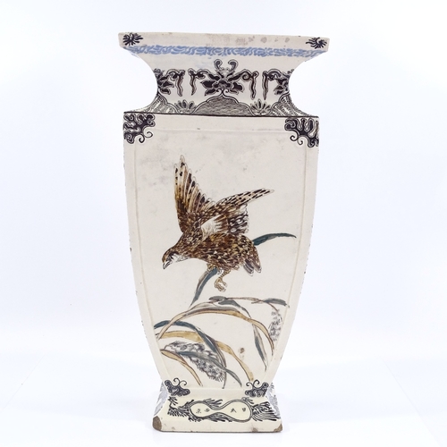 68 - A Chinese square-section porcelain vase, with hand painted figures and eagle, signed on the side of ... 