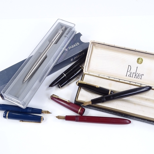 78 - 5 Vintage Parker fountain pens (4 with 14ct gold nibs)