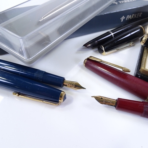 78 - 5 Vintage Parker fountain pens (4 with 14ct gold nibs)