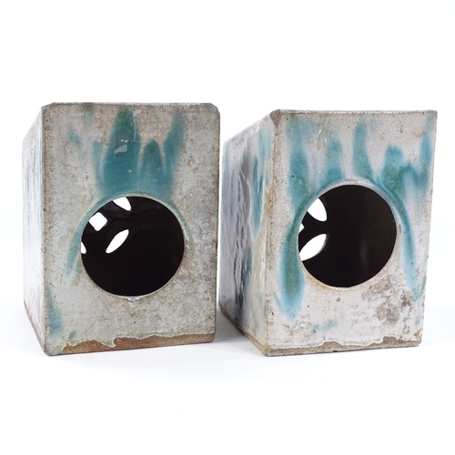 81 - A pair of unusual Chinese turquoise glaze pottery pot pourri bricks, height 19cm, width 13cm