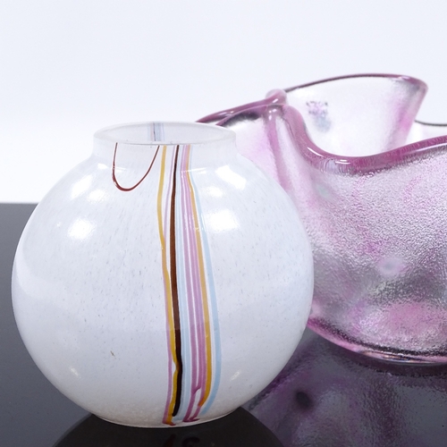 95 - Kosta Boda, small handmade Art glass vase by Bertil Valien, signed, and a pink polka dot hand painte... 