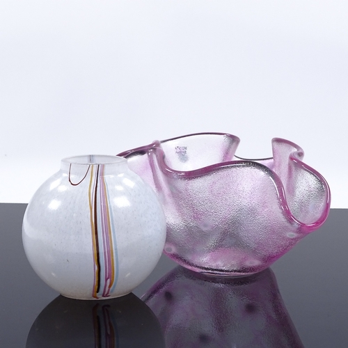 95 - Kosta Boda, small handmade Art glass vase by Bertil Valien, signed, and a pink polka dot hand painte... 