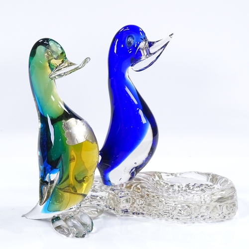 98 - 2 Murano Glass ducks with original labels, largest height 15cm