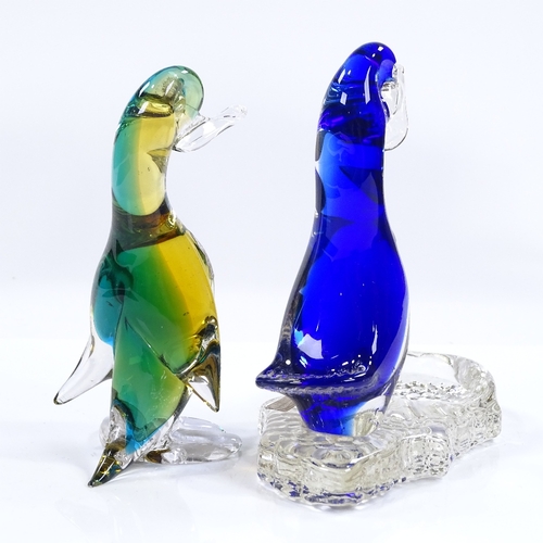 98 - 2 Murano Glass ducks with original labels, largest height 15cm