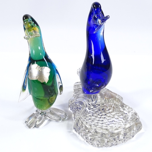 98 - 2 Murano Glass ducks with original labels, largest height 15cm