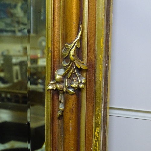 230 - A large 19th century French 2-tone gilt-gesso framed wall mirror, with acanthus pediment, and relief... 