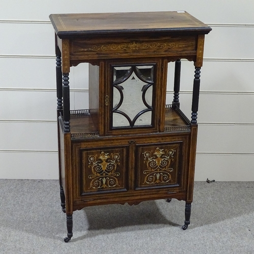 231 - A late Victorian rosewood and marquetry inlaid side cabinet, width 2'4