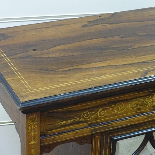 231 - A late Victorian rosewood and marquetry inlaid side cabinet, width 2'4