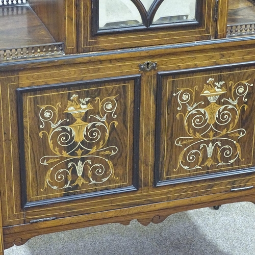 231 - A late Victorian rosewood and marquetry inlaid side cabinet, width 2'4