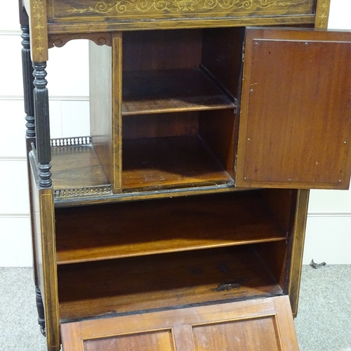 231 - A late Victorian rosewood and marquetry inlaid side cabinet, width 2'4