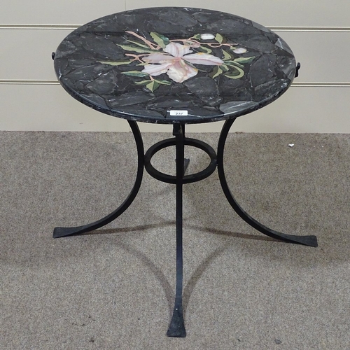 237 - A pietra dura specimen hardstone and marble-topped circular occasional table, on wrought-iron base, ... 