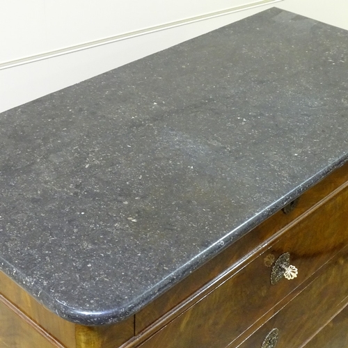 238 - A French 19th century walnut tall chest of 7 drawers, with marble top, width 3'2