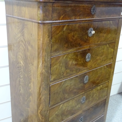 238 - A French 19th century walnut tall chest of 7 drawers, with marble top, width 3'2